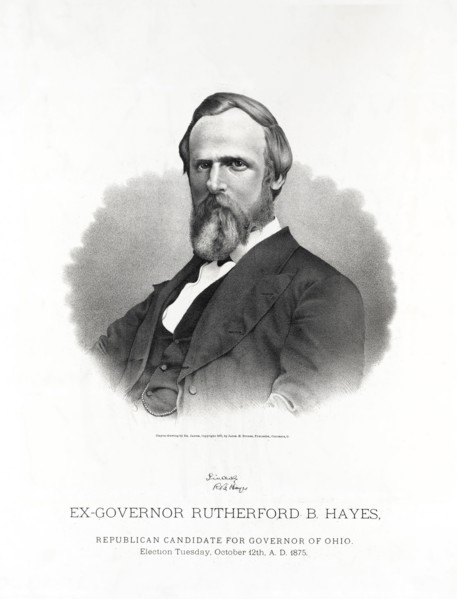 Ex-Governor Rutherford B. Hayes, Republican Candidate for Governor of Ohio, Election Tuesday, October 12th, A.D. 1875, Crayon-drawing by Dr. Jasper, Published by Jacob H. Studer, Columbus, OH, 1875