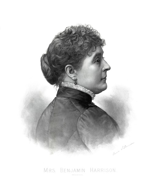 Caroline Harrison (1832-92), First Lady of the United States 1889-92, as Wife of U.S. President Benjamin Harrison, Illustration, Bufford's Son Lith. Co., 1888