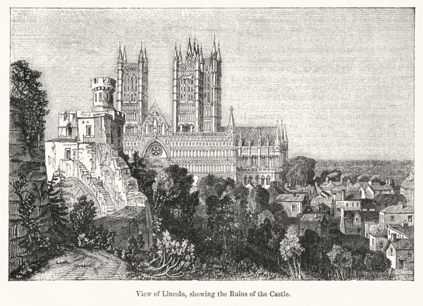 View of Lincoln, showing the Ruins of the Castle, Illustration from John Cassell's Illustrated History of England, Vol. I from the earliest period to the reign of Edward the Fourth, Cassell, Petter an...