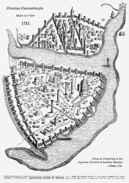 Christian Constantinople, Bird’s eye View 1711, Illustration from John Cassell's Illustrated History of England, Vol. I from the earliest period to the reign of Edward the Fourth, Cassell, Petter and ...