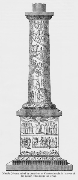 Marble Column raised be Arcadius, at Constantinople, in honor of his Father, Theodosis the Great, Illustration from John Cassell's Illustrated History of England, Vol. I from the earliest period to th...