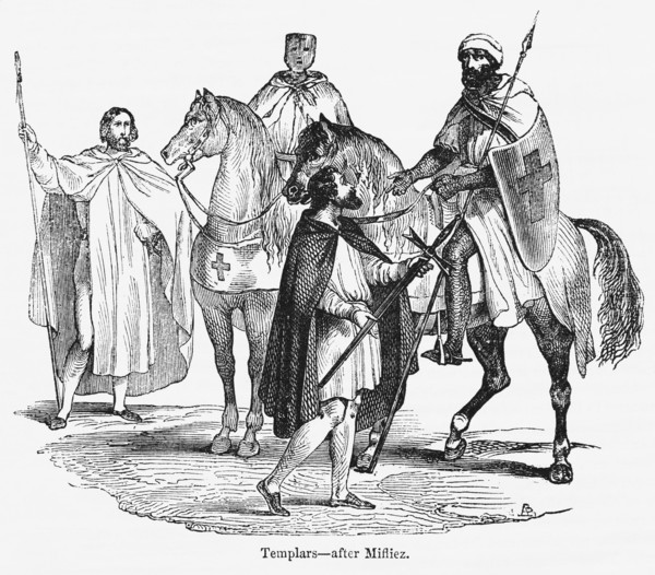 Templars - after Mifliez, Possibly an Engraving from an original work by Ferdinand Mifliez, Illustration from John Cassell's Illustrated History of England, Vol. I from the earliest period to the reig...