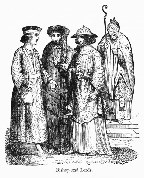 Bishop and Lords, Illustration from John Cassell's Illustrated History of England, Vol. I from the earliest period to the reign of Edward the Fourth, Cassell, Petter and Galpin, 1857