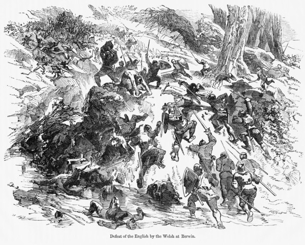 Defeat of the English by the Welsh at Berwin, Illustration from John Cassell's Illustrated History of England, Vol. I from the earliest period to the reign of Edward the Fourth, Cassell, Petter and Ga...