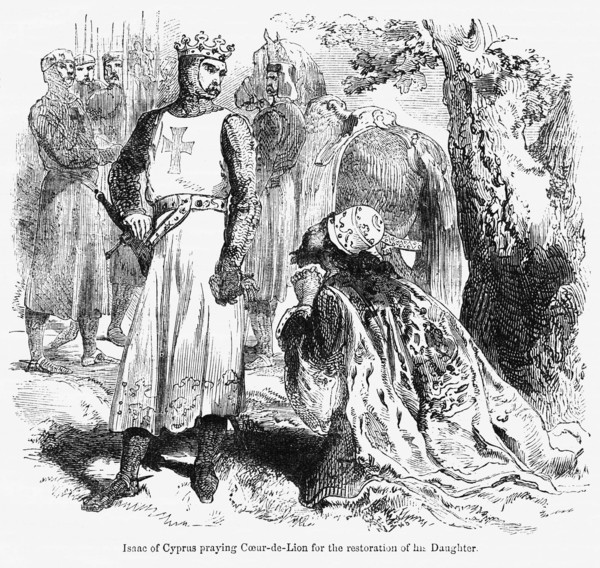 Isaac of Cyprus praying Coeur de Lion for the restoration of his Daughter, Illustration from John Cassell's Illustrated History of England, Vol. I from the earliest period to the reign of Edward the F...