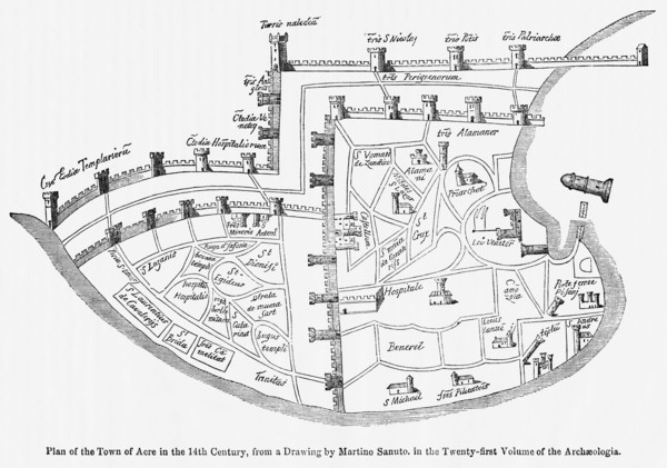Plan of the Town of Acre in the 14th Century, from a Drawing by Martino Santo in the Twenty-Twenty-First Volume of the Archaeologia, Illustration from John Cassell's Illustrated History of England, Vo...