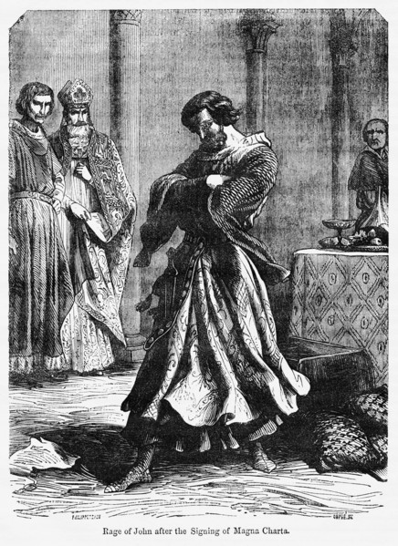 Rage of John after the Signing Magna Charta, Illustration from John Cassell's Illustrated History of England, Vol. I from the earliest period to the reign of Edward the Fourth, Cassell, Petter and Gal...