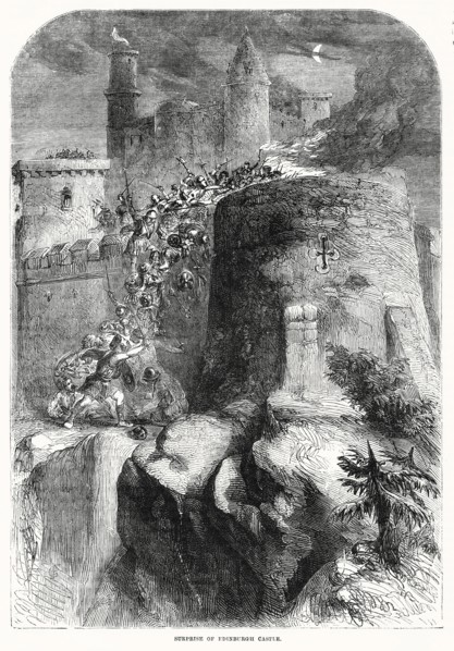 Surprise of Edinburgh Castle, The Scots, led by Thomas Randolph, captured Edinburgh Castle from the English, 1314, Illustration from John Cassell's Illustrated History of England, Vol. I from the earl...