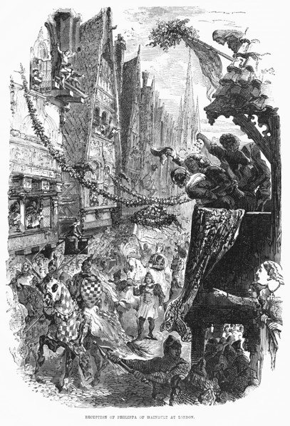 Reception of Philippa of Hainault at London, Wife of King Edward III, 1328, Illustration from John Cassell's Illustrated History of England, Vol. I from the earliest period to the reign of Edward the ...