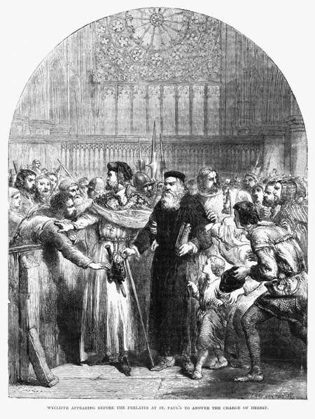 Wycliffe Appearing Before the Prelates at St. Paul’s to Answer the Charge of Heresy, Illustration from John Cassell's Illustrated History of England, Vol. I from the earliest period to the reign of Ed...
