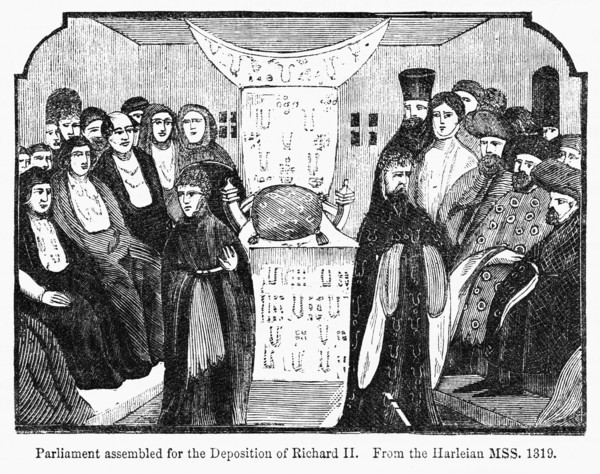 Parliament assembled for the Deposition of Richard II, From the Harleian Mss. 1319, Illustration from John Cassell's Illustrated History of England, Vol. I from the earliest period to the reign of Edw...