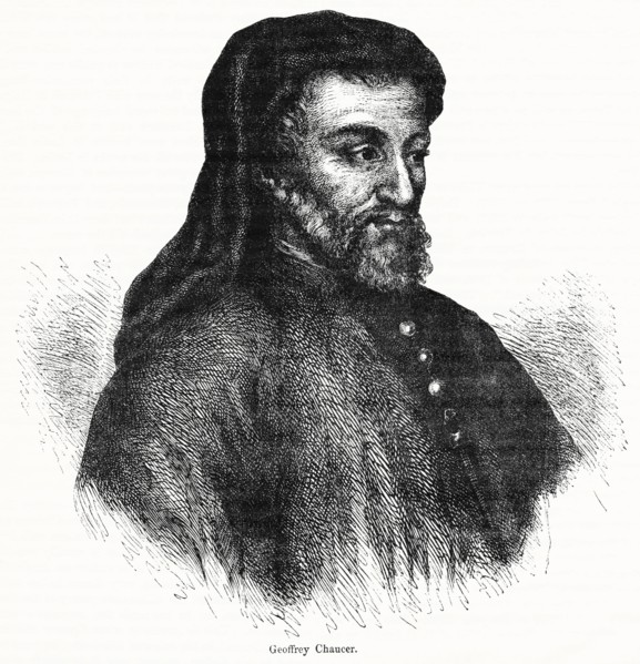 Geoffrey Chaucer, English Poet and Author (1343-1400), Illustration from John Cassell's Illustrated History of England, Vol. I from the earliest period to the reign of Edward the Fourth, Cassell, Pett...