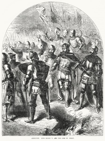Azincourt, King Henry V and the Sire de Helly, Illustration from John Cassell's Illustrated History of England, Vol. I from the earliest period to the reign of Edward the Fourth, Cassell, Petter and G...