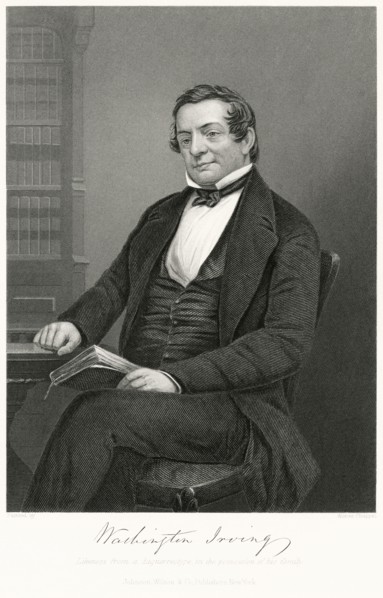 Washington Irving (1783-1859), American Writer and Diplomat, Seated Portrait, Steel Engraving, Portrait Gallery of Eminent Men and Women of Europe and America by Evert A. Duyckinck, Published by Henry...