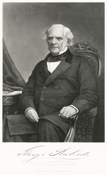 George Peabody (1795-1869), American Financier and Philanthropist, Seated Portrait, Steel Engraving, Portrait Gallery of Eminent Men and Women of Europe and America by Evert A. Duyckinck, Published by...