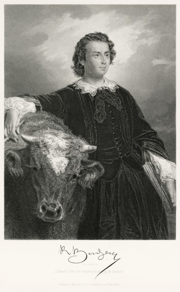 Rosa Bonheur (1822-1899), French Painter and Sculptor, Standing Portrait with Cow, Steel Engraving, Portrait Gallery of Eminent Men and Women of Europe and America by Evert A. Duyckinck, Published by ...