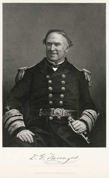 David G. Farragut (1801-70), American Admiral, U.S. Navy, Seated Portrait, Steel Engraving, Portrait Gallery of Eminent Men and Women of Europe and America by Evert A. Duyckinck, Published by Henry J....