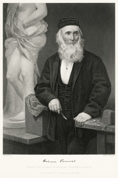 Hiram Powers (1805-73), American Neoclassical Sculptor, Seated Portrait, Three-Quarter Length Portrait, Steel Engraving, Portrait Gallery of Eminent Men and Women of Europe and America by Evert A. Duy...