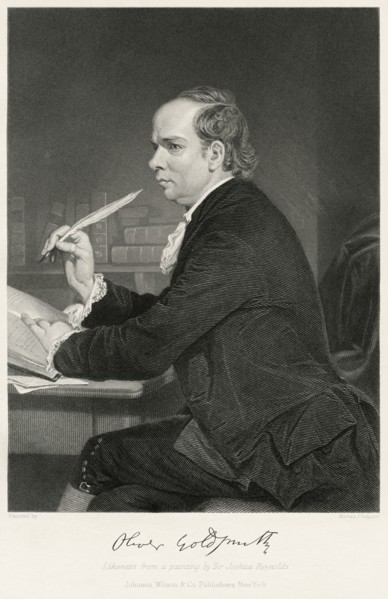 Oliver Goldsmith (1728-74), Irish Novelist, Playwright and Poet, Seated Portrait, Steel Engraving, Portrait Gallery of Eminent Men and Women of Europe and America by Evert A. Duyckinck, Published by H...