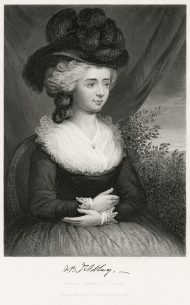 Frances Burney (1752-1840), also known as Madame d'Arblay, English Satirical Novelist and Playwright, Seated Portrait, Steel Engraving, Portrait Gallery of Eminent Men and Women of Europe and America ...