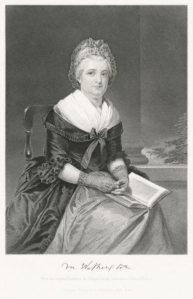 Martha Washington (1731-1802), Wife of George Washington, First President of the United States, Seated Portrait, Steel Engraving, Portrait Gallery of Eminent Men and Women of Europe and America by Eve...