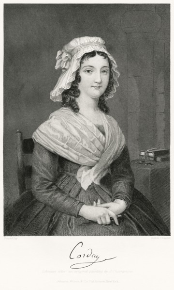 Charlotte Corday (1768-93), Executed by Guillotine for the Assassination of Jacobin Leader Jean-Paul Marat during French Revolution, Seated Portrait, Steel Engraving, Portrait Gallery of Eminent Men a...