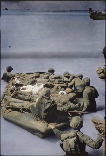 Wounded U.S. Marines on Raft being Transported to Ship, Battle of Tarawa, Tarawa Atoll, Gilbert Islands, November 1943
