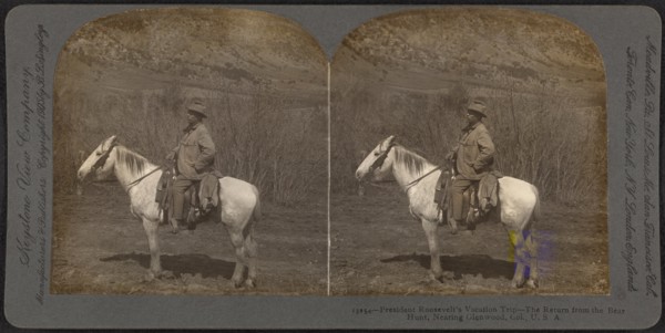 President Roosevelt's Vacation Trip, the Return from the Bear Hunt, nearing Glenwood, Col., USA, Stereo Card, Keystone View Company, 1905