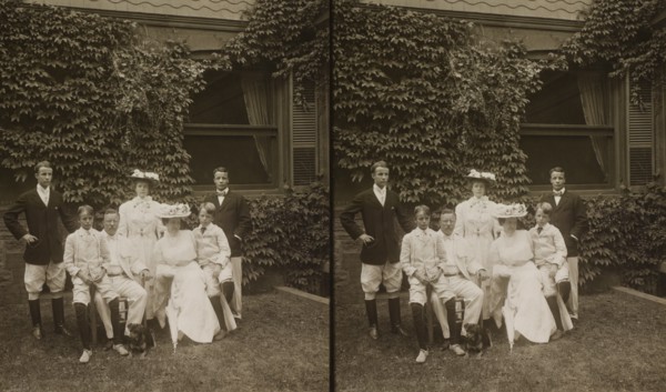 U.S. President Theodore Roosevelt and Wife Edith Surrounded by their Children, Full-length Portrait, Stereo Card, 1907