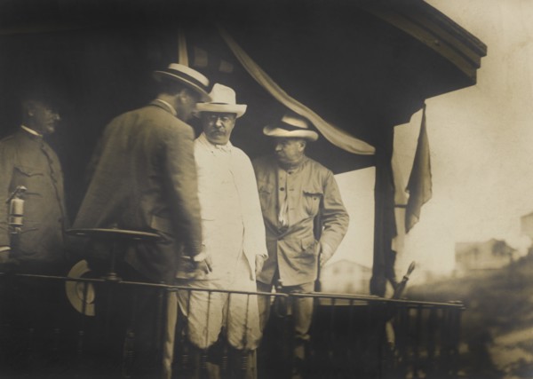 U.S. President Theodore Roosevelt Passing through Canal Zone on Train, Panama Canal, Photograph by William A. Fishbaugh, November 1906