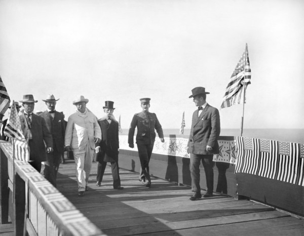 U.S. President Theodore Roosevelt with Group of Men on Wharf upon Arrival, Ponce, Puerto Rico, Photograph by Waldrop Photographic Company, November 21, 1906