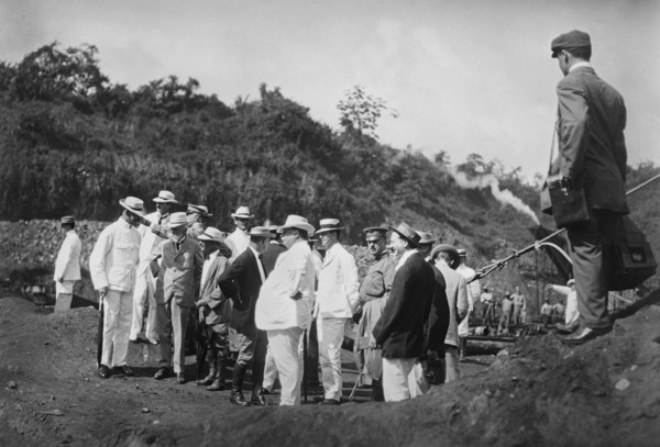 U.S. President William Howard Taft (center) during Construction Inspection of Panama Canal, Photograph by Harris & Ewing, November 1910