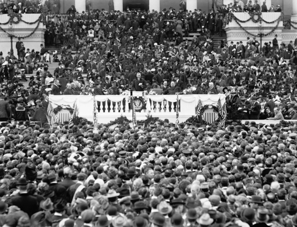 U.S. President Woodrow Wilson delivering his Inaugural Address, Washington, D.C., USA, Photograph by National Photo Company, March 4, 1913