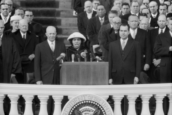 Marian Anderson performing at during Inauguration of U.S. President Dwight Eisenhower and Vice President Richard Nixon, Washington, D.C., USA, photographer Warren K. Leffler, January 21, 1957