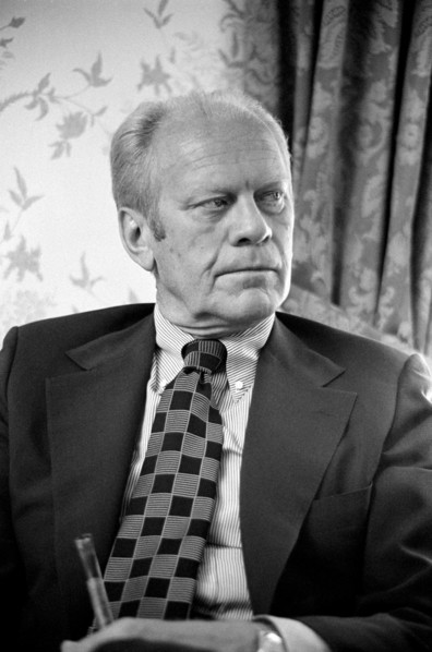 Former U.S. President Gerald Ford, Half-length Portrait during Interview, photograph by Thomas J. O'Halloran, June 1977