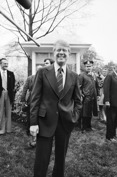 U.S. President Jimmy Carter during Egyptian President Anwar Sadat's visit to the White House, Washington, D.C., USA, photograph by Marion S. Trikosko, April 5, 1977