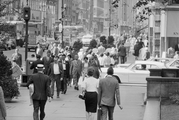 Street Scene, Mid-Town Manhattan, New York City, New York, USA, photograph by Thomas J. O'Halloran, August 1964