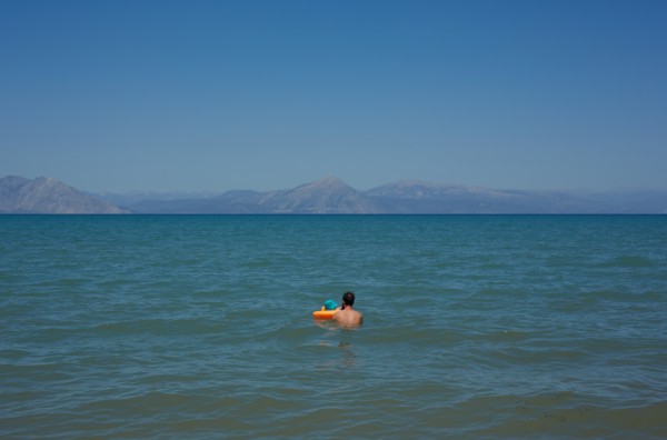 Man and Young Child Swimming, Patras, Greece