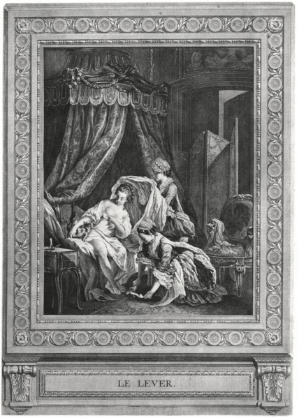 Le Lever, etching by Jean Massard (1740–1822) after Painting by Pierre Antoine Baudouin (1723-69), 1771