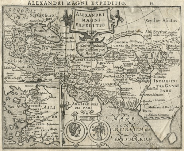Alexandri Magni Expeditio., Map of Alexander the Great's Expedition, by Jodocus Hondius the Elder, 1625