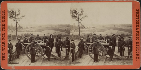 Union General William Sherman standing with Officers next to Cannon before siege of Atlanta