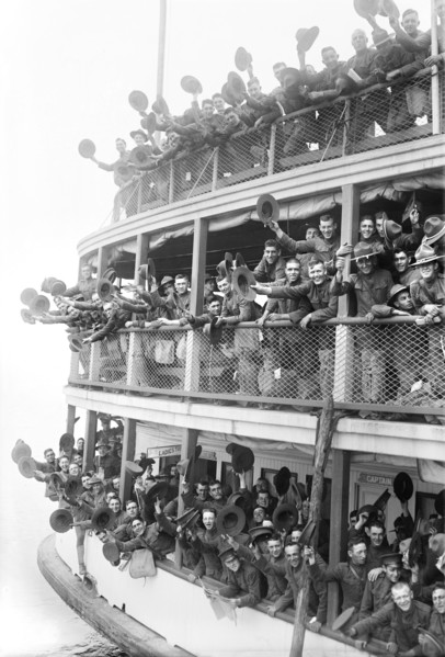 American Soldiers on Boat leaving Fort Slocum