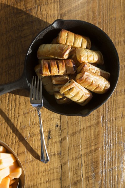 High Angle View of Apple Pastries with Fork in Cast Iron Skillet