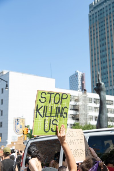Protesters Holding up Signs at Black Lives Matter March, Brooklyn,
