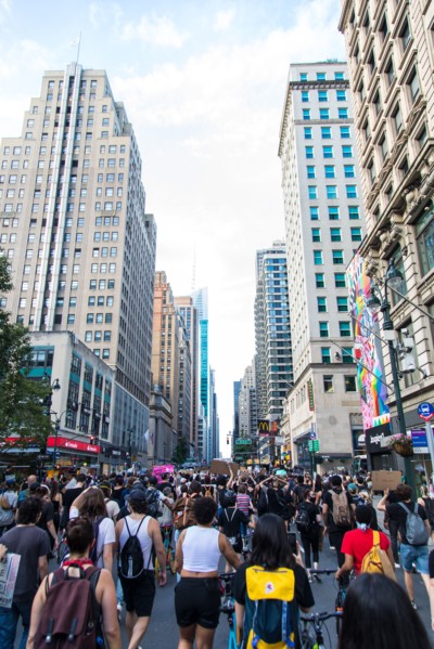 Crowd of Protesters with Signs during Juneteenth March, 6th Avenue, New York City