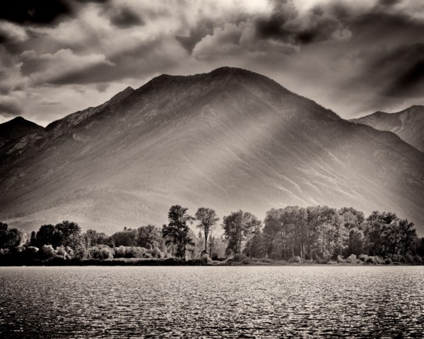 Mountain and Lake with Dramatic Sky and Shadows,,