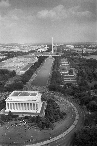 High Angle View of Crowd of Protesters from Lincoln Memorial to the Washington Monument at March on Washington for Jobs and Freedom, Washington