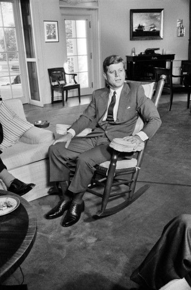 U.S. President John Kennedy, seated portrait in Rocking Chair