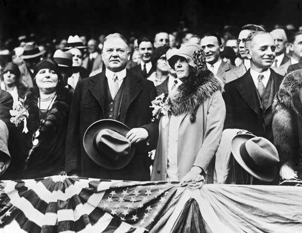 U.S. President Herbert Hoover and U.S. First Lady Lou Hoover attending World Series Baseball Game 3