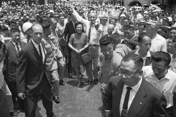 U.S. Vice President Lyndon B. Johnson greeting crowds
